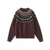 Yidao Vintage Otoño 2026 Nueva Colección: Suéter Pulóver Fair Isle, Unisex, Retro, Corte Relajado, Cuello Redondo, Tejido Jacquard
