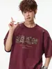 Camiseta Estilo High Street Americano Estampa de Leopardo Manga Curta para Homens, Camiseta Tendência de Verão Color-Blocking Bordado 3D Meia Manga