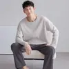 Pijama Masculino de Algodão Puro com Manga Longa para Primavera e Outono 2025 Novo Casual Tamanho Grande Pode Ser Usado Fora Roupas de Casa de Verão para Jovens e Meia-Idade
