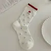 Calcetines Blancos de Gato de Dibujos Animados Lindos para Mujer, Calcetines de Media Pantorrilla, Calcetines Largos de Primavera y Verano, Calcetines Holgados, Calcetines de Algodón Coreanos Modernos sin Costuras