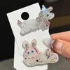 Lujoso y súper brillante lindo pasador para el pelo de perro de cristal con pedrería completa, dulce pasador de conejo de dibujos animados, pinza de pico de pato exquisita y versátil para mujer
