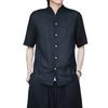 Camisa de Linho Cor Pura Verão 2025, Leve e Fresca Estilo Chinês Masculina Retrô Moderna Simples para Homens