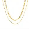 Nuevo Collar Minimalista de Acero Inoxidable Chapado en Oro de 18K Europeo y Americano con Cadena de Serpiente Redonda de Perlas Doradas Cadena Geométrica para Clavícula para Mujer