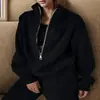 2026 Moda Casual Deportiva de Otoño para Mujer, Sudadera Deportiva de Manga Larga con Media Cremallera, Color Sólido, Conjunto de Tres Piezas