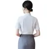 Camisa Blanca de Manga Corta con Cuello Mao, Estilo Nuevo, para Mujer, Recepción de Hotel en Verano, Uniforme de Trabajo para Tienda de Oro, Conjunto de Camisas Profesionales