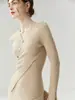 Suéter 100% cachemira pura para mujer, cuello en V, estilo jersey, con textura acanalada, diseño asimétrico, corte ajustado y mangas largas