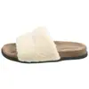Sandalias Planas de Felpa Rizada Oso de Peluche para Mujer con Bordado de Letras Correa Ancha Verano Casual Exterior Pantuflas Peludas para Mujer