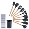 Juego de Utensilios de Cocina de Silicona con Mango de Madera Amazon Resistente a la Temperatura Sartén Antiadherente Hogar Pala de Silicona Cuchara de Silicona Juego de Palas