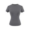 Detalhes Retrô Estilo Americano Camiseta Básica de Gola Redonda Manga Curta Cor Sólida Simples Elástica Slim Base Top Curto