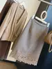 Elegante y sofisticada falda midi de mezcla de lana con ribete de encaje para mujer, nueva colección de otoño, de cintura alta, versátil, corte recto, con abertura