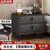 Mesita de noche de madera maciza y chapa de piedra, diseño moderno y minimalista, adecuada para apartamentos pequeños, con cajones para almacenamiento