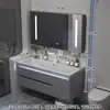 Gabinete de baño con lavabo integrado de piedra chapado en oro de lujo ligero estilo italiano, juego de tocador para baño