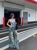Foto Real de Top Regata Cavado Sem Costas para Meninas Quentes de 2025 com Aberturas, Calças e Jeans Femininos Largos de Perna Larga Soltos Estilo Americano Retrô
