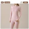 Roupa íntima térmica de caxemira e seda, forrada com fleece, grossa e quente, adequada para outono e inverno, com gola redonda e mangas compridas, top feminino