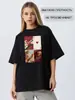 Camiseta de Manga Curta 100% Algodão, Peça Externa Solta e Confortável, Top Estampado Popular de Nicho Estilo Preguiçoso de Verão Novo para Mulheres