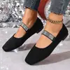 Sapatos Baixos Quadrados da Moda em Camurça com Strass para Mulheres, Sapatos Casuais Confortáveis com Solado Macio, Novo Modelo 2026