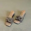 Chuyuji 2026 Nuevas Sandalias Cuadradas de Verano Estilo Francés Exquisitas con Tacón Grueso de Pedrería y Diseño de Alta Gama para Combinar con Faldas