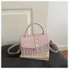 Bolso tejido estilo coreano para mujer, nuevo de moda 2026, bolso cuadrado pequeño versátil de bloques de color, bolso cruzado casual de alta gama para el día a día