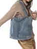 Bolsa Jeans Vintage Versátil Casual Grande Capacidade Bolsa de Ombro Tendência Bolsa de Mão Jeans Lavado