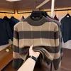 Nuevo suéter de rayas para hombre Yingao para otoño e invierno, jersey, engrosado, casual, cálido, adecuado para hombres de mediana edad, camiseta base para cruzar fronteras