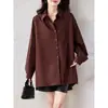 Foto Real de Camisas Casuales Tallas Grandes para Mujer, Corte Holgado, Adelgazante, Manga Larga, Color Sólido, Tallas Extra Grandes, Tops Versátiles para Primavera
