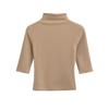 2388-24 Primavera Novo Estilo Europeu e Americano Temperamento Levemente Maduro Estilo Gola Semi-alta Pequena Dobra Gola Manga Média Camiseta