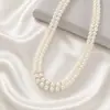 Collar de perlas de imitación de doble capa, accesorios de cheongsam de dos capas, cadena de cuello multicapa para mujer, cadena de suéter de dos filas