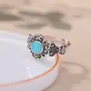 Anel Redondo Yilu Prata S925 Prata Esterlina Ágata Vermelha do Sul Turquesa Ruyi Auspicioso Retrô Antigo Personalizado