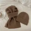 Bufanda gorro de punto de mezcla de lana estilo coreano perezoso para mujer, juego de color sólido versátil suave pegajoso engrosado cálido para el cuello