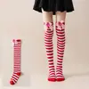 Meias Femininas Acima do Joelho Estilo Japonês Laço de Morango Acessórios de Roupa para Festas de Festival de Natal Meias Longas Listradas Aquecedores de Braço