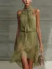 Outono de 2026 Novo Vestido Elegante com Decote V Ajuste na Cintura e Babados Site Independente Amazon Roupas Femininas Transfronteiriças