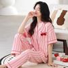 Pijama de Algodão Puro Longsha Feminina Verão Fina Cardigã Manga Curta Calças Roupa de Casa Feminina Fofa Conjunto