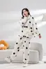 Pijama de Terciopelo Coral para Mujer para Invierno Ropa Exterior Gruesa Lindo Franela Ropa para el Hogar Traje Cárdigan Largo Suelto de Moda