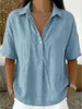 Ropa Nueva de Verano para Mujer en Sitios Independientes de Amazon Transfronterizos Europeos y Americanos, Corte Holgado, Cuello Camisero de Cuatro Botones, Manga Corta, Camisa de Color Sólido