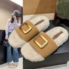 Pantuflas de Algodón Birkenstock de una Sola Tira para Mujer Ropa de Exterior Otoño e Invierno 2025 Nuevas Plataforma de Suela Gruesa Tacones Abiertos Pantuflas Cálidas de Felpa Forradas de Piel