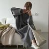 Vestido de punto con capucha de longitud media para otoño e invierno, nuevo suéter informal de moda con bolsillos, vestido de suéter francés de talla grande para mujer