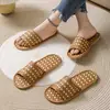 Pantuflas de lino con base de esterilla de ratán y bambú para hombre, transpirables y antideslizantes para todas las estaciones, uso en interiores en casa, pantuflas de esterilla de paja de bambú para pareja para el verano, de mujer