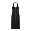 Vestido Midi Feminino Novo Outono Moda Europeia e Americana Comércio Exterior Temperamento Gola Halter