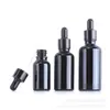 Frasco conta-gotas preto brilhante para óleo essencial atacado frasco conta-gotas preto fosco frasco conta-gotas para óleo essencial cabeça de borracha preta