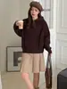 Cardigã de tricô com zíper e capuz estilo europeu, dupla face, para mulheres, nova coleção outono/inverno 2026, elegante e de caimento solto, casaco suéter moderno
