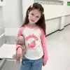 26 Camiseta de Algodão Puro com Manga Raglan para Crianças, Nova Blusa de Manga Longa de Outono para Meninas, Respirável, Elástica, Confortável Camiseta Básica