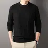 Otoño Transfronterizo Nuevo Tejido Suéter de Punto para Hombre Cuello Redondo Jacquard Color Sólido Manga Larga Moda Casual Camisa Base Superior