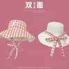 Sombrero de Pescador de Verano para Mujer Estilo Coreano a Cuadros con Ala Ancha y Cordones, con Ala Grande que Hace que la Cara Parezca Más Pequeña, Sombrero de Protección Solar para Chicas Jóvenes y Modernas