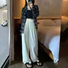 Pantalones de Terciopelo de Ácido Acético Yamamoto para Mujer, Pantalones de Pierna Ancha de Seda de Hielo, Pantalones de Textura Veraniega Leche Fu para Mujer, Pantalones Casuales Rectos de Aspecto Delgado