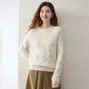 Suéter de punto jacquard trenzado de cuello redondo estilo perezoso para mujer, manga larga, holgado, suave y pegajoso, versátil, jersey base de punto