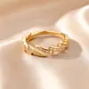 Anillo Abierto de Lujo con Baño de Oro de 18K y Diamantes Completos, No se Desvanece, Anillo de Circonita, Anillo de Moda de Gama Alta para Mujer