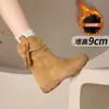 Botines de tacón alto para mujer, hechos a medida, nuevo estilo otoño/invierno, tacón invisible de 9 cm, hasta la mitad de la pantorrilla, forrados de felpa, corte ajustado