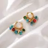 Pendientes Transfronterizos de Piedra Natural Colorida, Gama Alta, Modernos, Elegantes, Pendientes Retro, Personalidad de Nicho, Clips para Orejas Bohemios