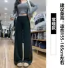 Calça feminina cinza de perna larga, outono inicial de 2026, novo estilo do Xiaohongshu, cintura alta, fluida, solta, casual, em um estilo boyfriend descontraído