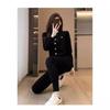 Traje de Moda para Mujer de Manga Larga Otoño Nuevo Estilo Coreano Slim y Elegante Negro Ropa Deportiva Casual Conjunto de Dos Piezas